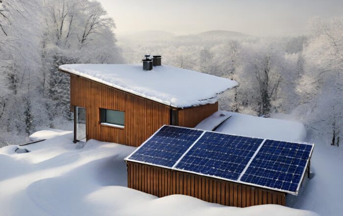 pannelli fotovoltaici su un tetto con neve in inverno